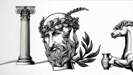 classical mythology illustrations: bearded gods and ancient symbols