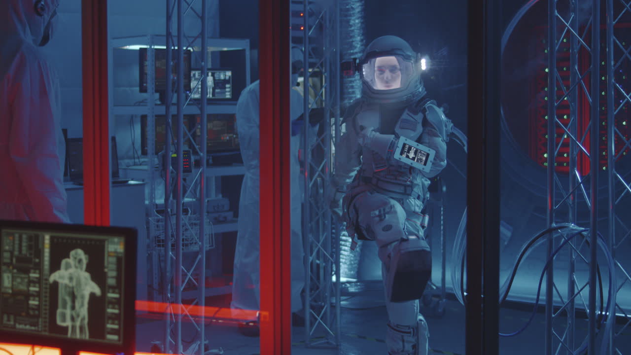 Astronaut Training in a Futuristic Lab