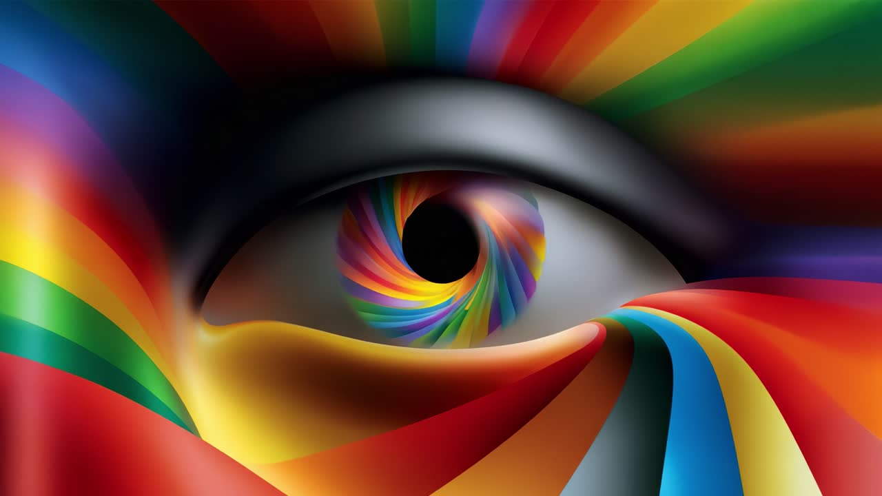 A captivating eye filled with vibrant spirals and colors, drawing the viewer into a mesmerizing world of rich shades and patterns, creating an enchanting visual experience that inspires wonder and imagination
