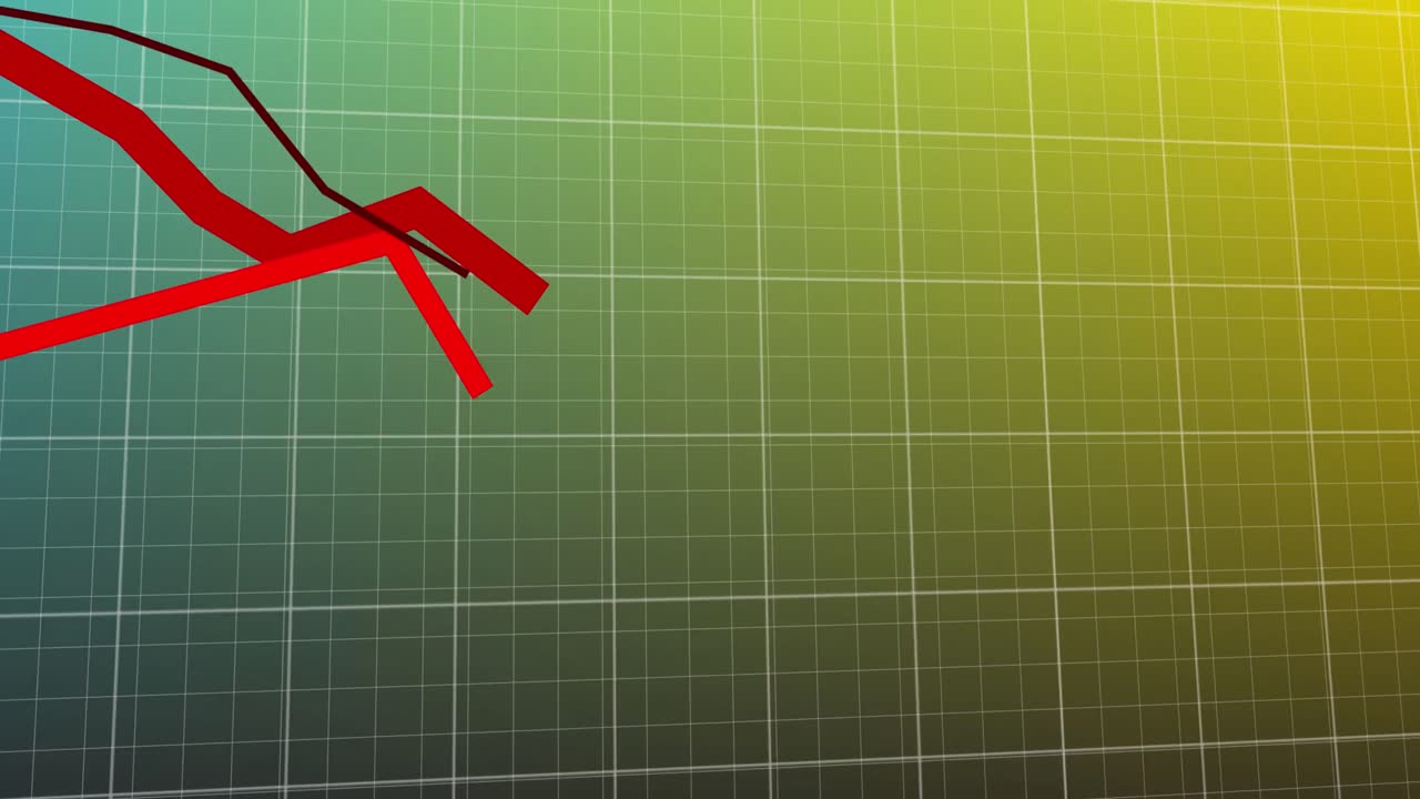 Animation of falling graphs over grid pattern against gradient background