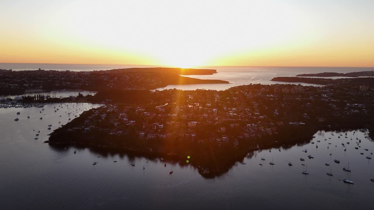 Stunning Aerial Sunset over Sydney Bay