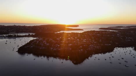 stunning aerial sunset over sydney bay