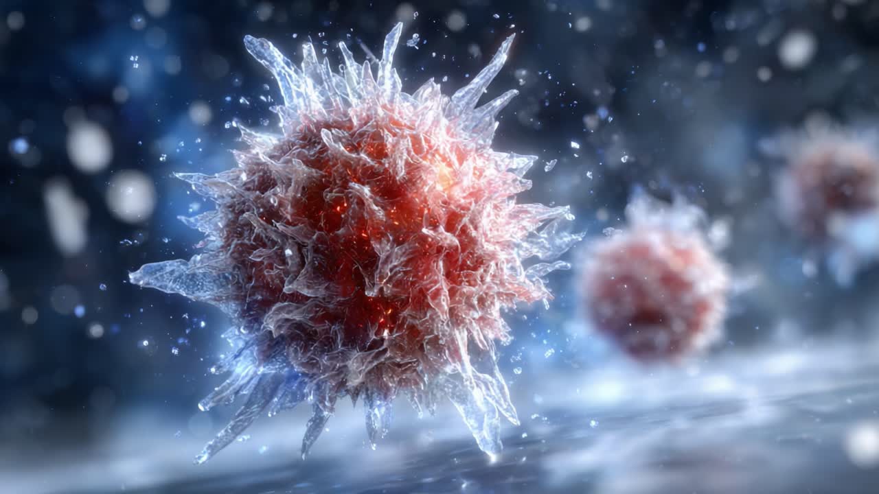 Stunning close-up of a virus showcasing intricate details and a dynamic surface, illustrating the complexities of microscopic life and its interaction with the environment