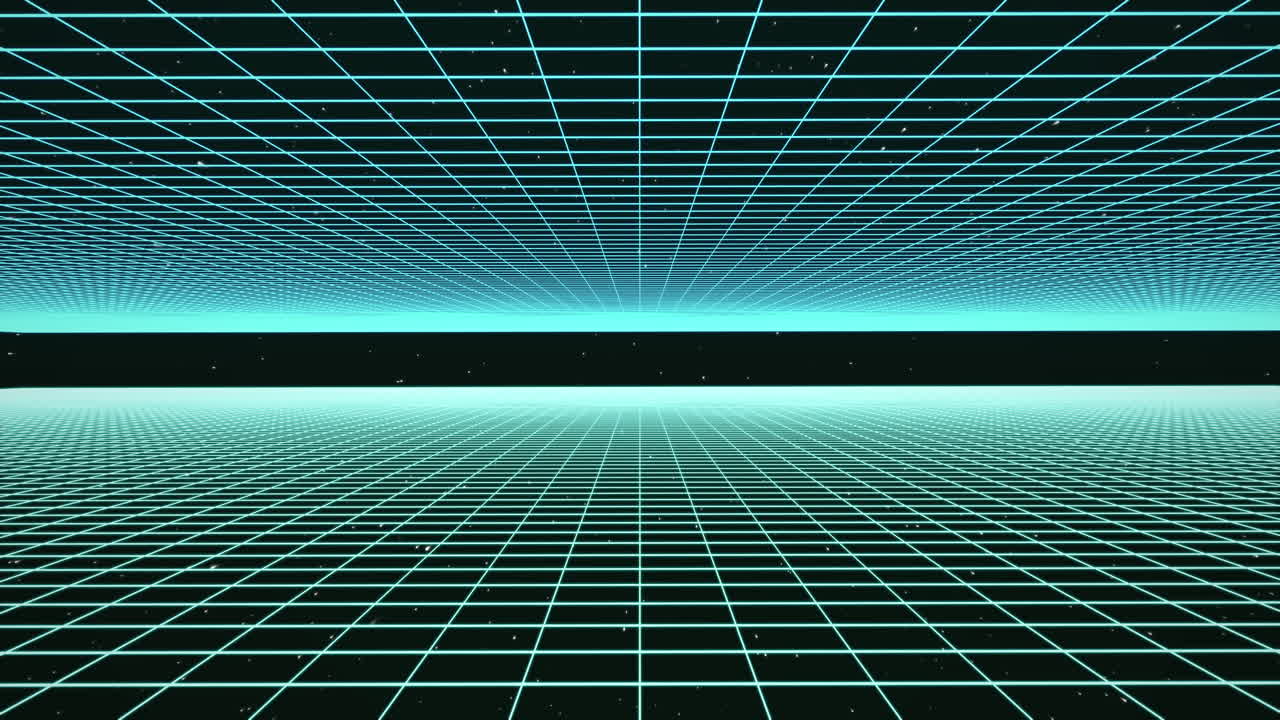 Animation of gaming features and equipment with grid on black background