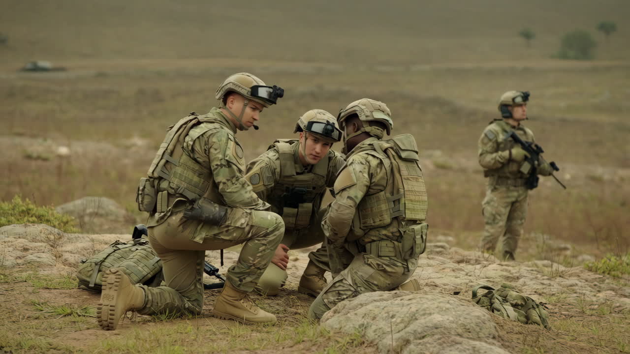Soldiers in Tactical Gear in a Field