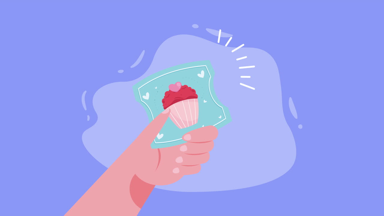 컵케이크 카드를 들고 있는 손