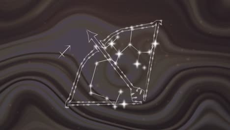 animación del signo estelar de sagitario con estrellas brillantes sobre el patrón.