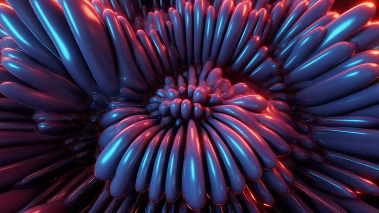 Animação 3D Abstrata de Tentáculos Orgânicos Azuis e Vermelhos Pulsantes
