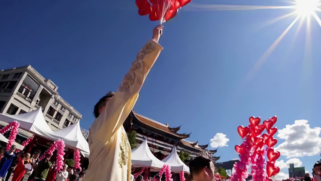 도시에서 심장 모양의 풍선