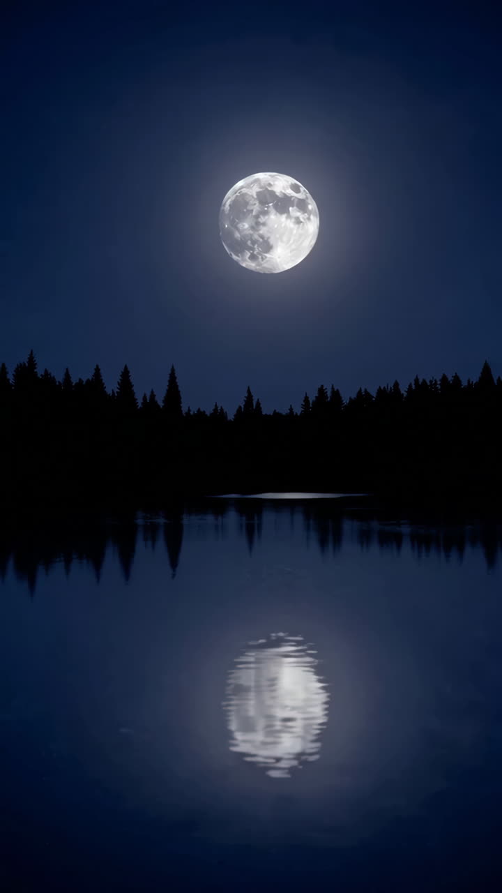Gece Göl ve Orman Üzerinde Dolunay
