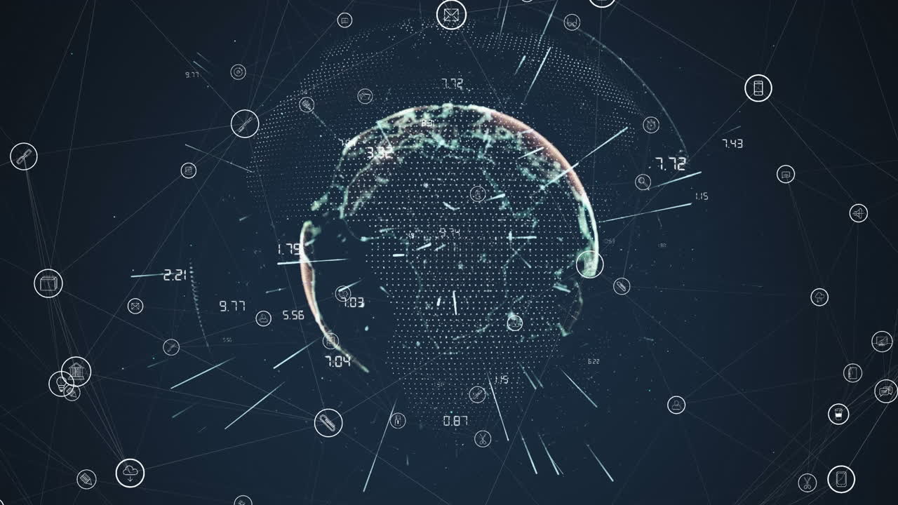 Animation of network of connections with icons over globe