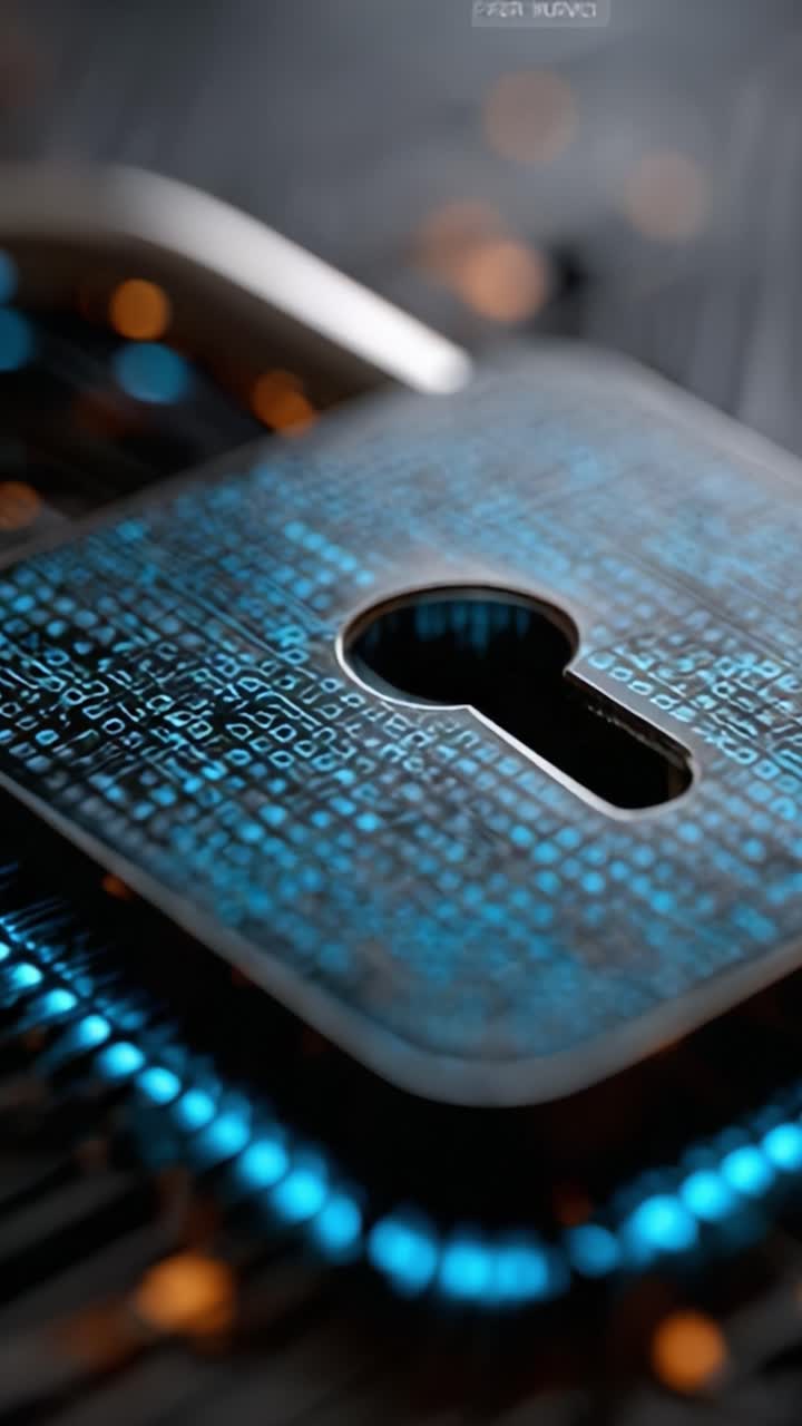 A Close-Up View of a Digital Padlock with Binary Code, Symbolizing Cybersecurity and Data Protection in a Modern Technological Context