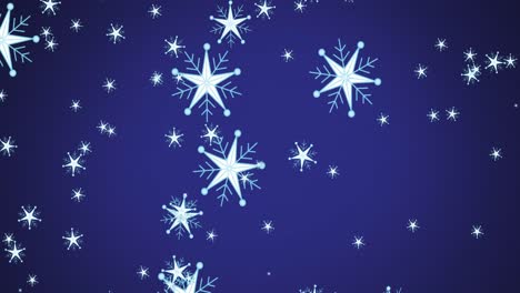 animation of christmas snowflakes falling over blue background
