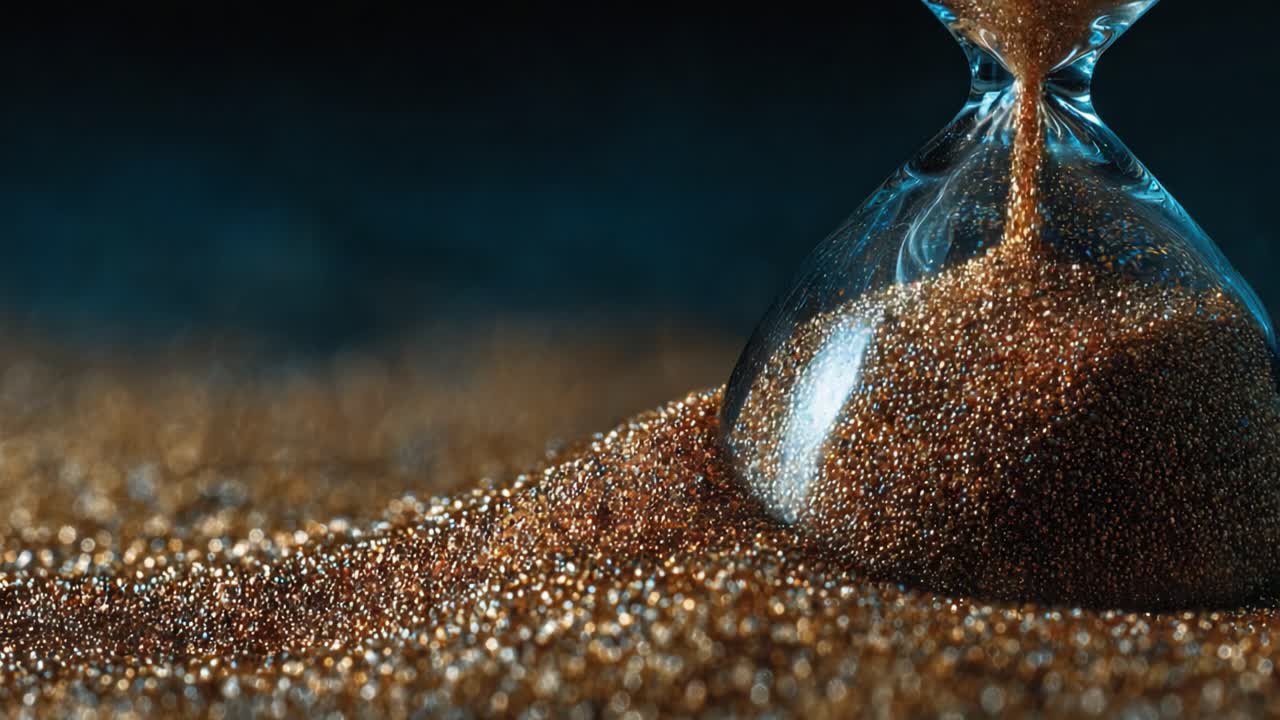 A Close-Up View of an Hourglass Pouring Fine Golden Sand, Symbolizing the Passage of Time and the Endless Cycle of Life's Moments Captured in this Beautiful Still Life