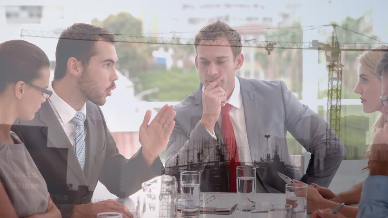 백인 엔지니어 그룹에 대한 건설 현장의 애니메이션