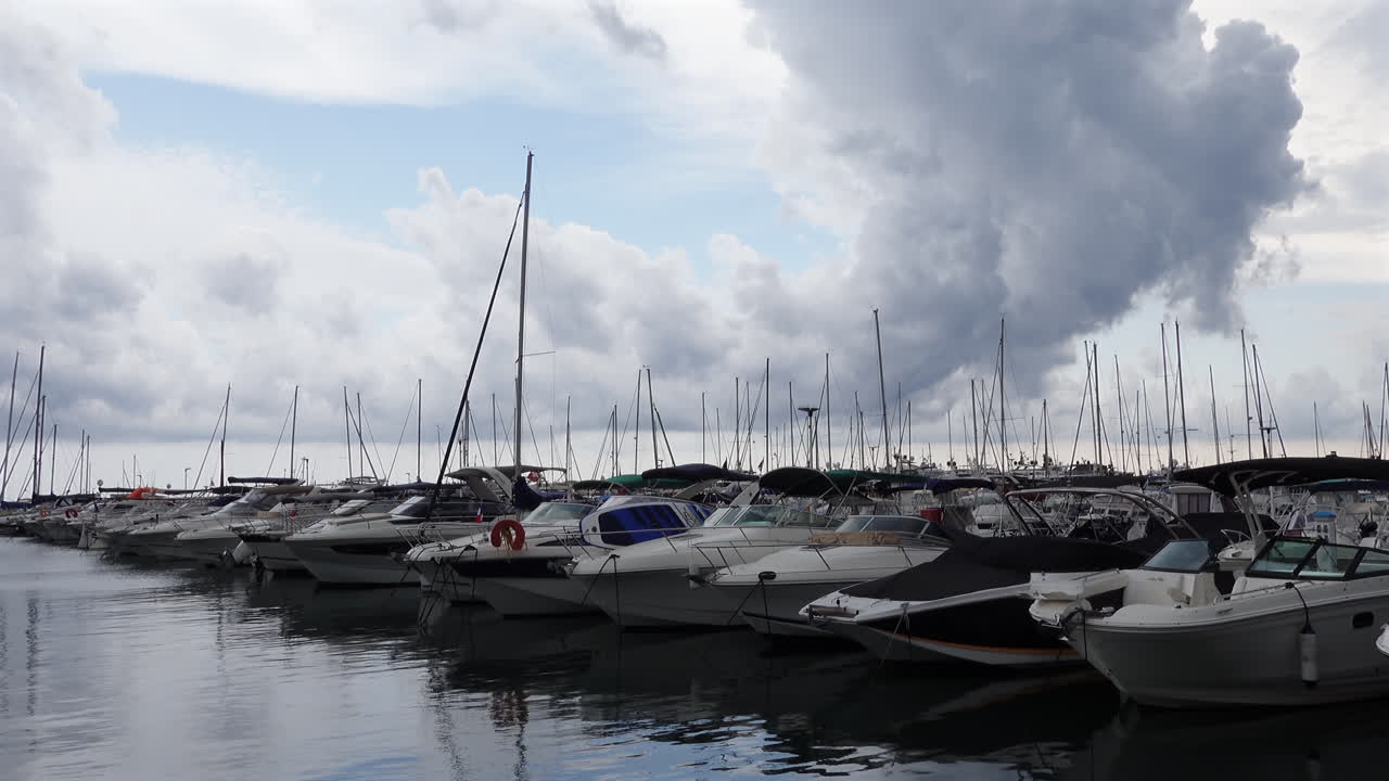 Many white boats docked in a harbour in the French Riviera