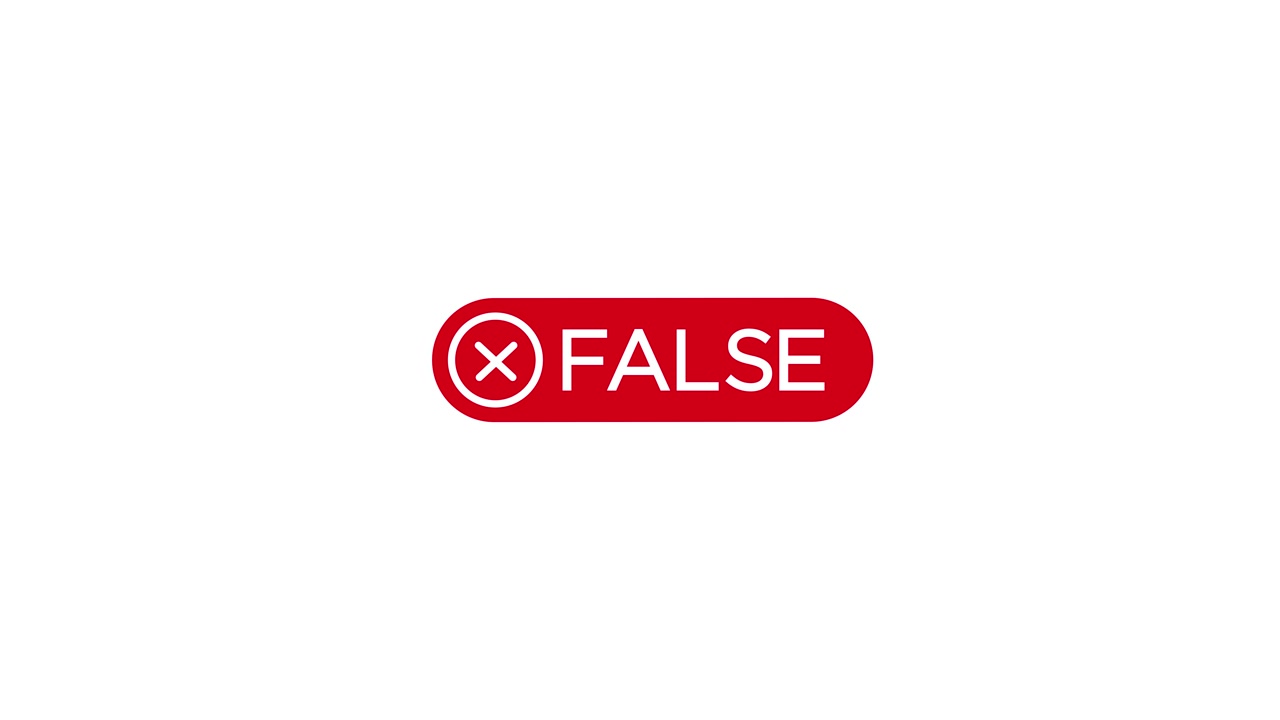 Animated Red False Text with Cross Mark on White Background