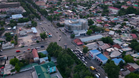 Traffic On The Roads Of Bishkek City In Kyrgyzstan - Drone Shot