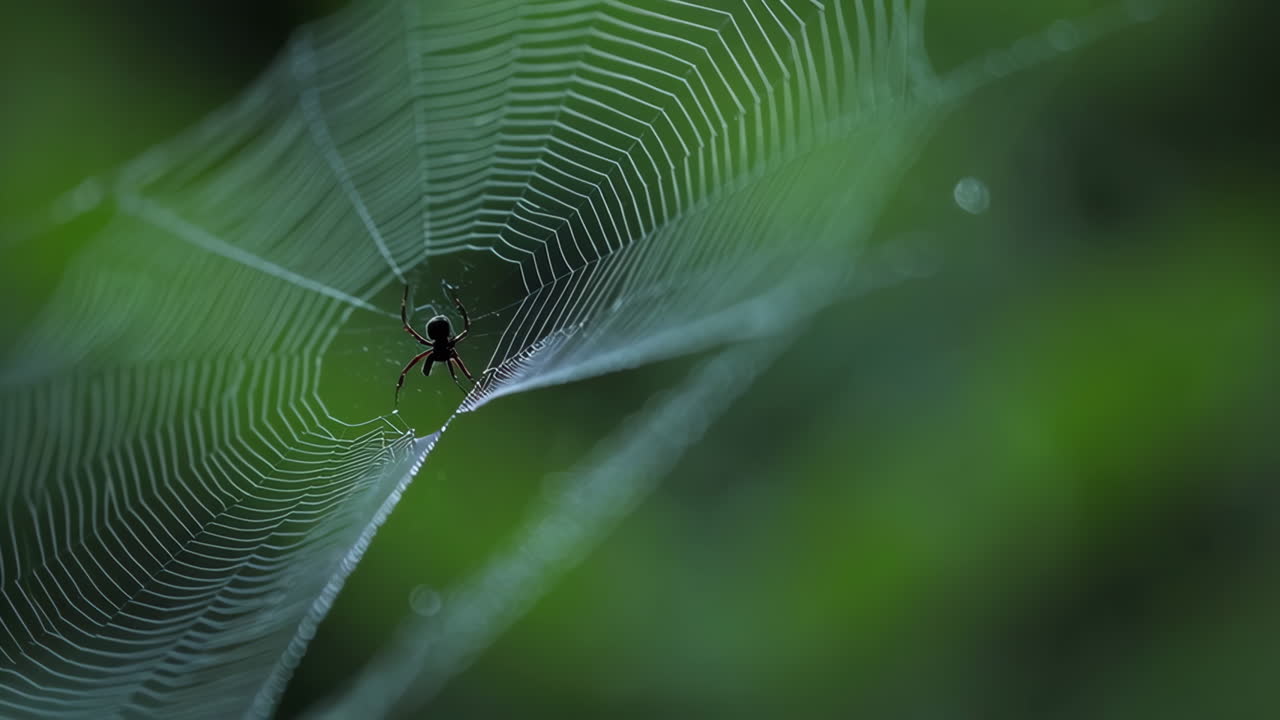 Spider on a Spiderweb with Green Background