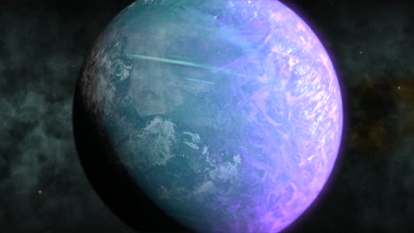 close up of unexplored rotating super earth like exoplanet in distant space, cgi, universe