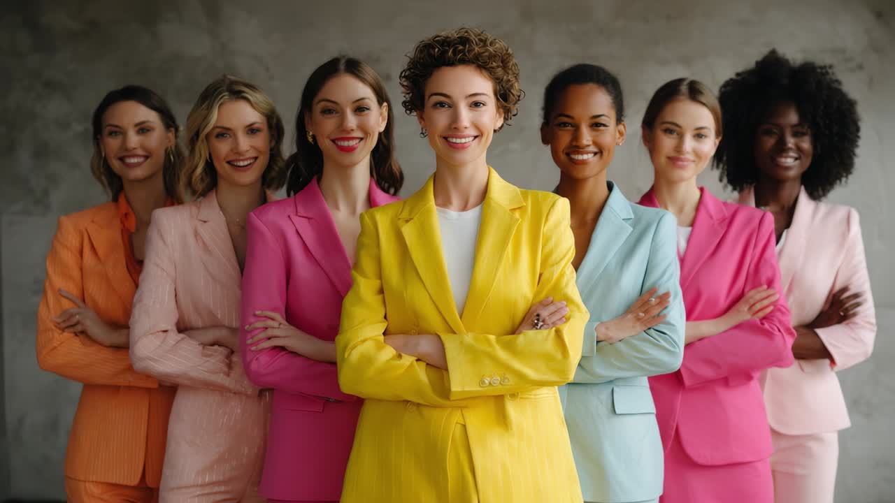 Diverse group of businesswomen in colorful suits