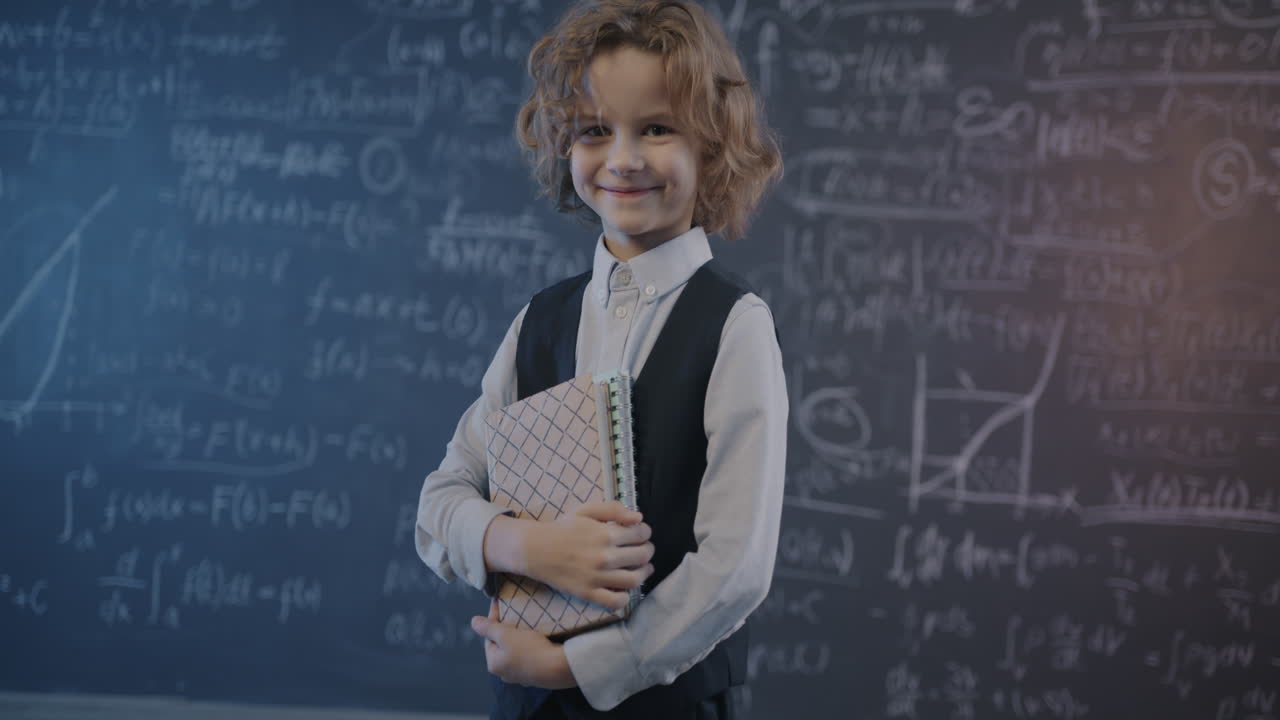 Smiling schoolboy in a classroom