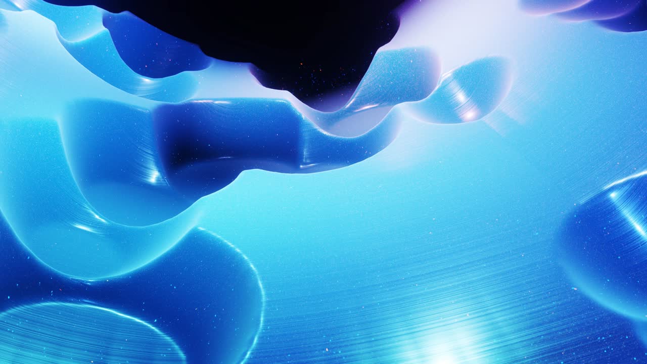 fantastical festive blue bg. Stylish abstract looped background, waves move on glossy surface like landscape made of liquid blue wax with sparkles. Beautiful soft background with smooth animation 4k