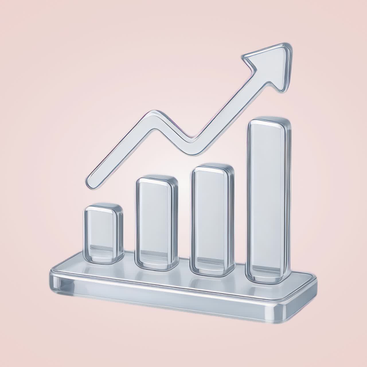 Glass bar chart with arrow animation isolated asset, transparent 4K video, alpha channel, ProRes