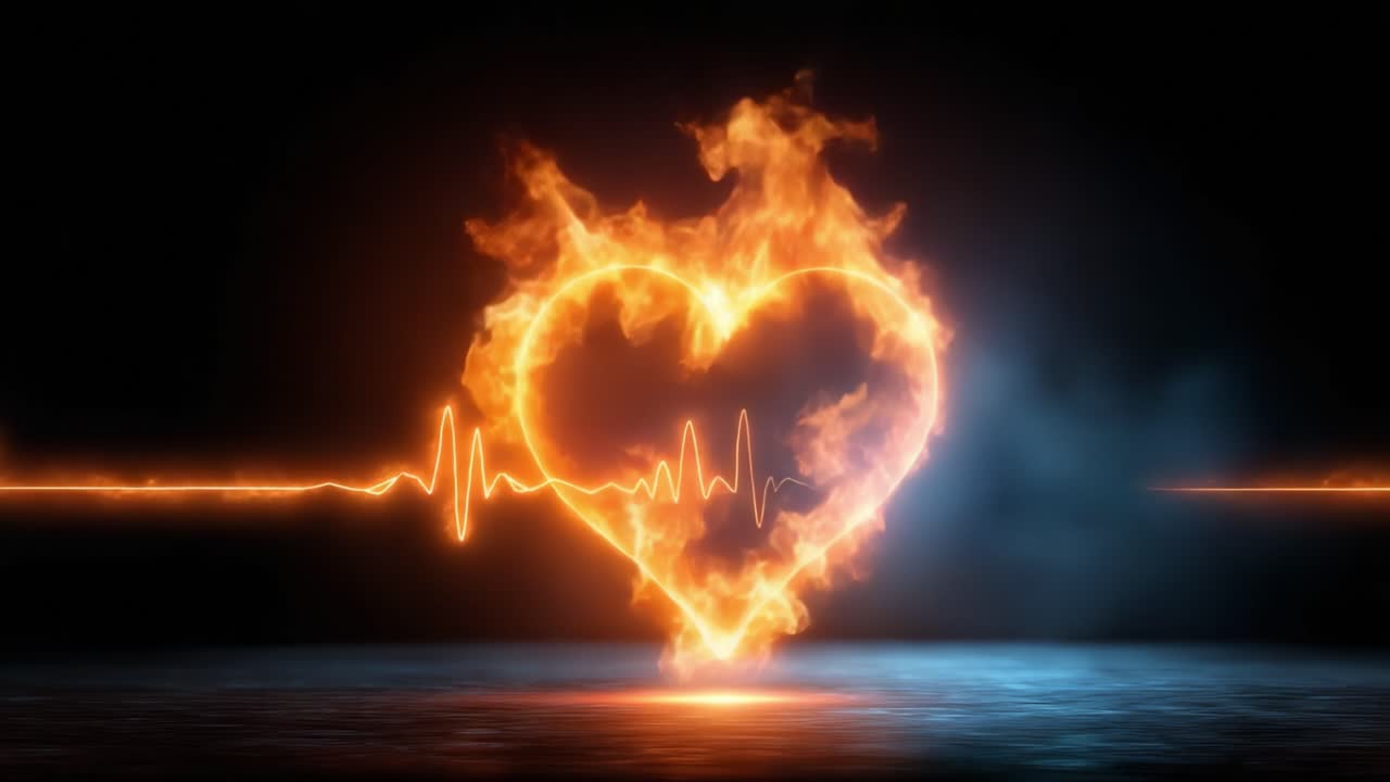 A Fiery Heartbeat: A Symbol of Passion and Emotion Captured in a Stunning Visual of Flame and Lifeline, Merging Energy and Life's Essence in an Artistic Display