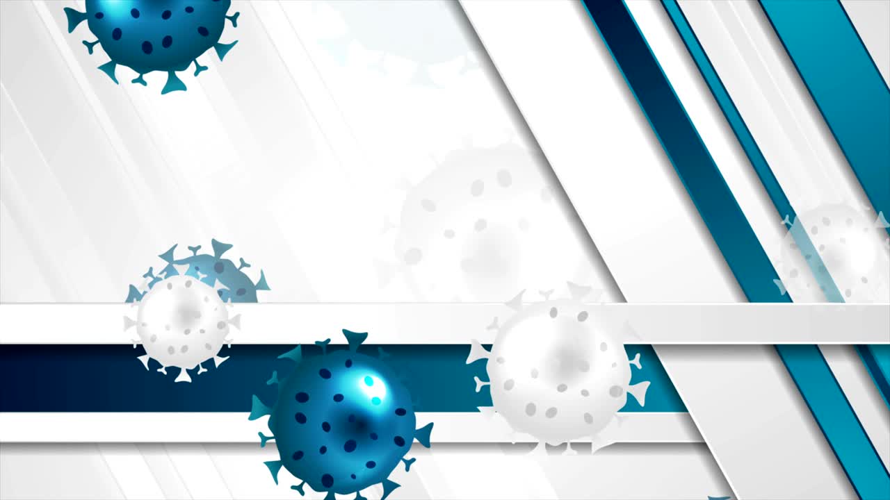 Blue grey geometric motion background with COVID-19 bacteria