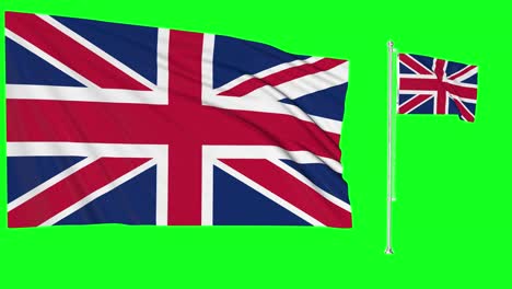 pantalla verde ondeando la bandera o el asta del reino unido