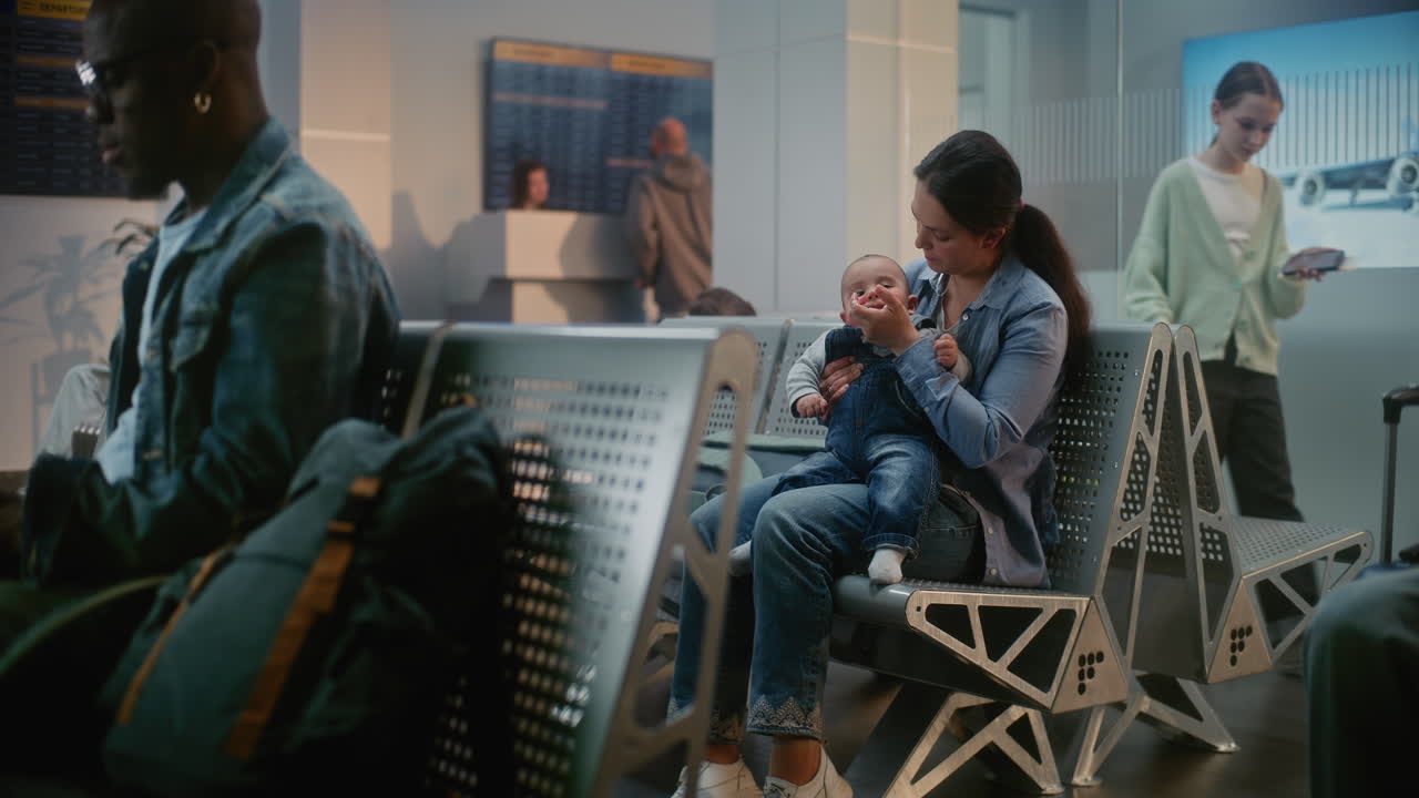 Mother and Baby Waiting at Airport