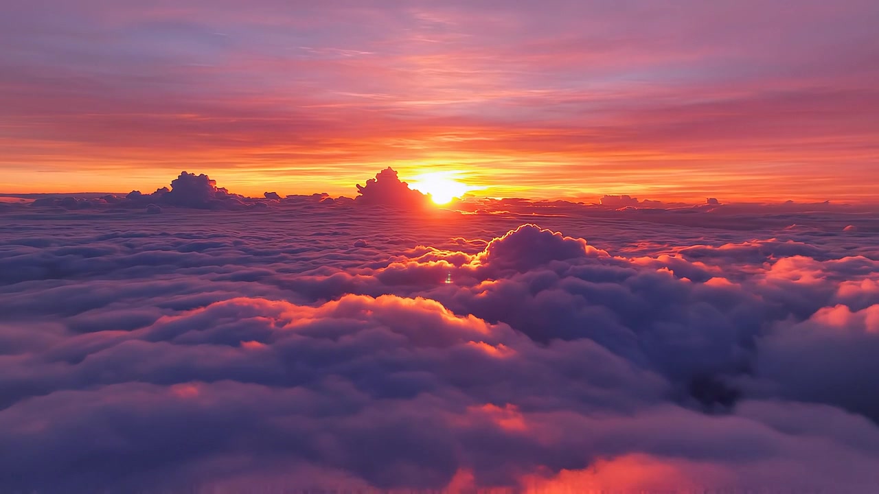 Vista mozzafiato del tramonto da un mare di nuvole