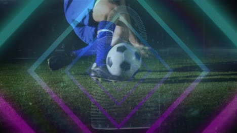 Animation-Von-Neonformen-über-Einem-Kaukasischen-Männlichen-Fußballspieler