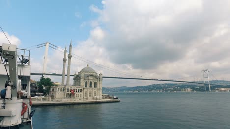 first bosporus bridge and ortakoy mosque in istanbul. the bosphorus bridge, also called the first bosphorus bridge or simply the first bridge