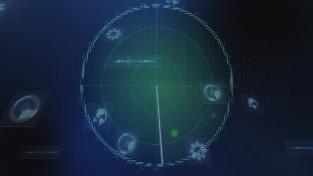 Animation of data processing over scope scanning on black background