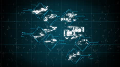 Security icons over grid against blue background