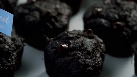 close up of chocolate beets muffins rotating on a lazy susan valentines day special