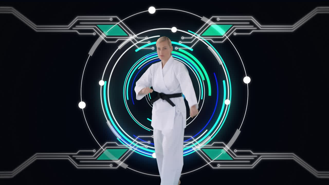 animación de un artista marcial masculino con escaneo de alcance y procesamiento de datos