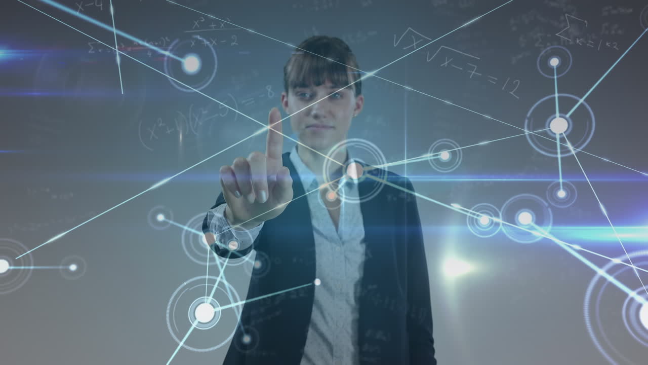 카우카스 여성 사업가에 대한 방정식과 연결 네트워크의 애니메이션