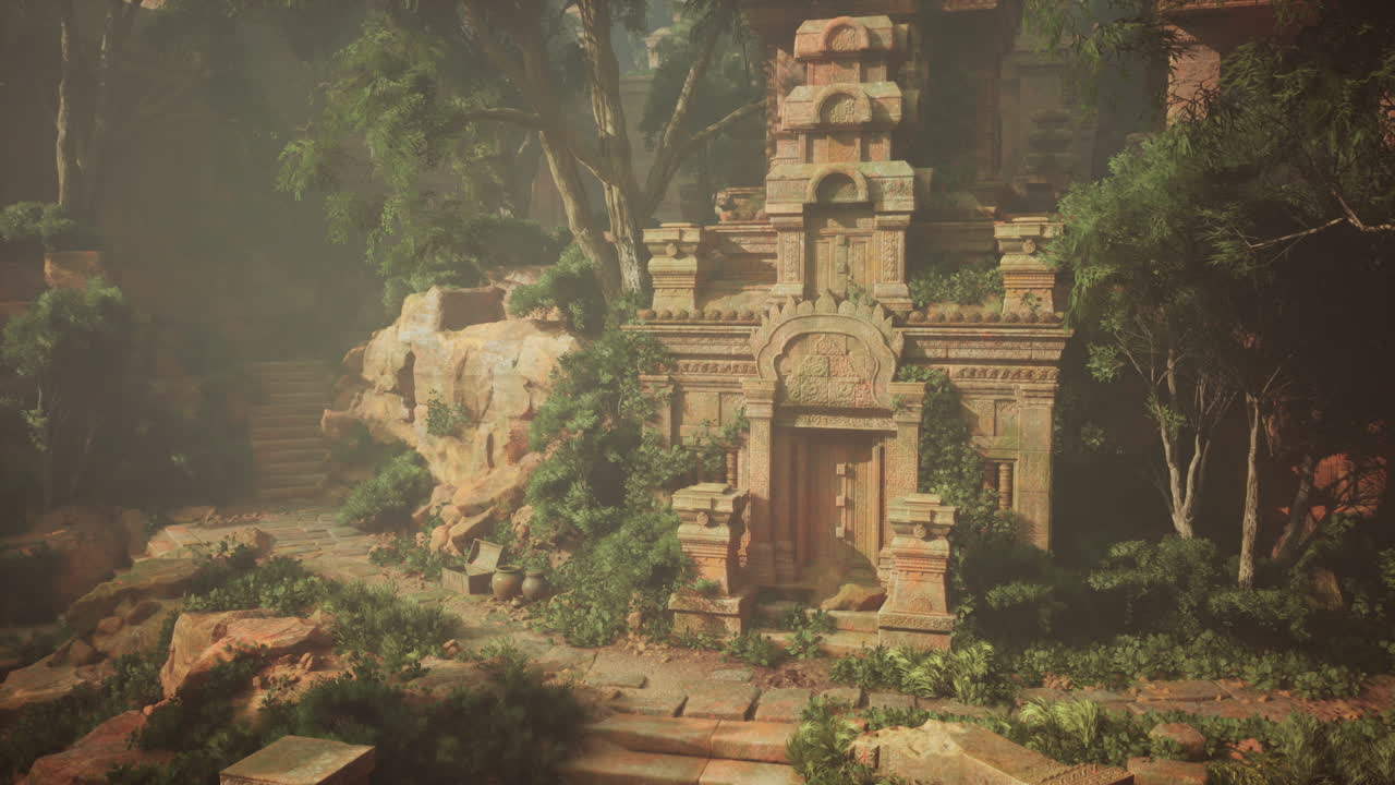 antiguas ruinas de templos en un entorno de jungla