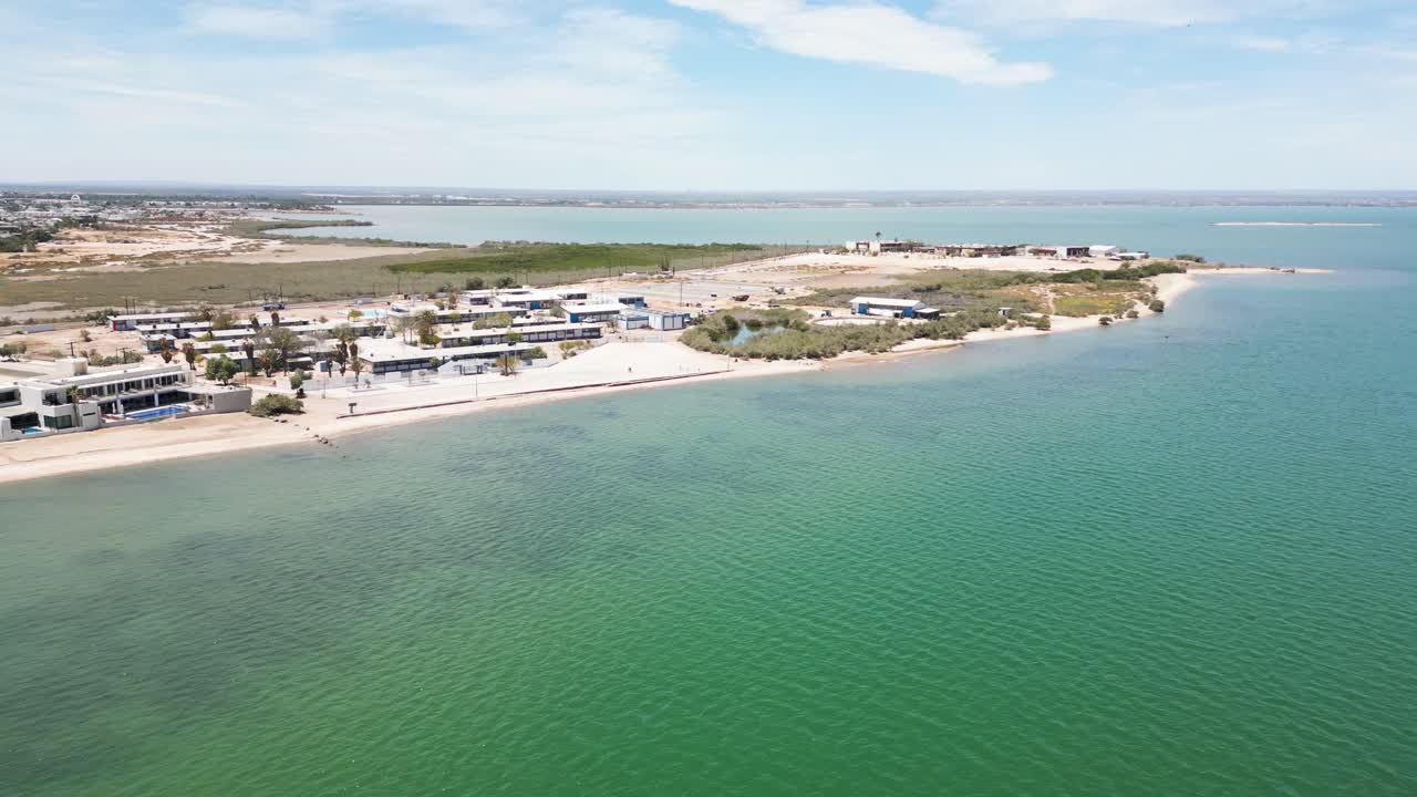 Playa posada coastline and buildings in la paz, baja california sur, aerial view