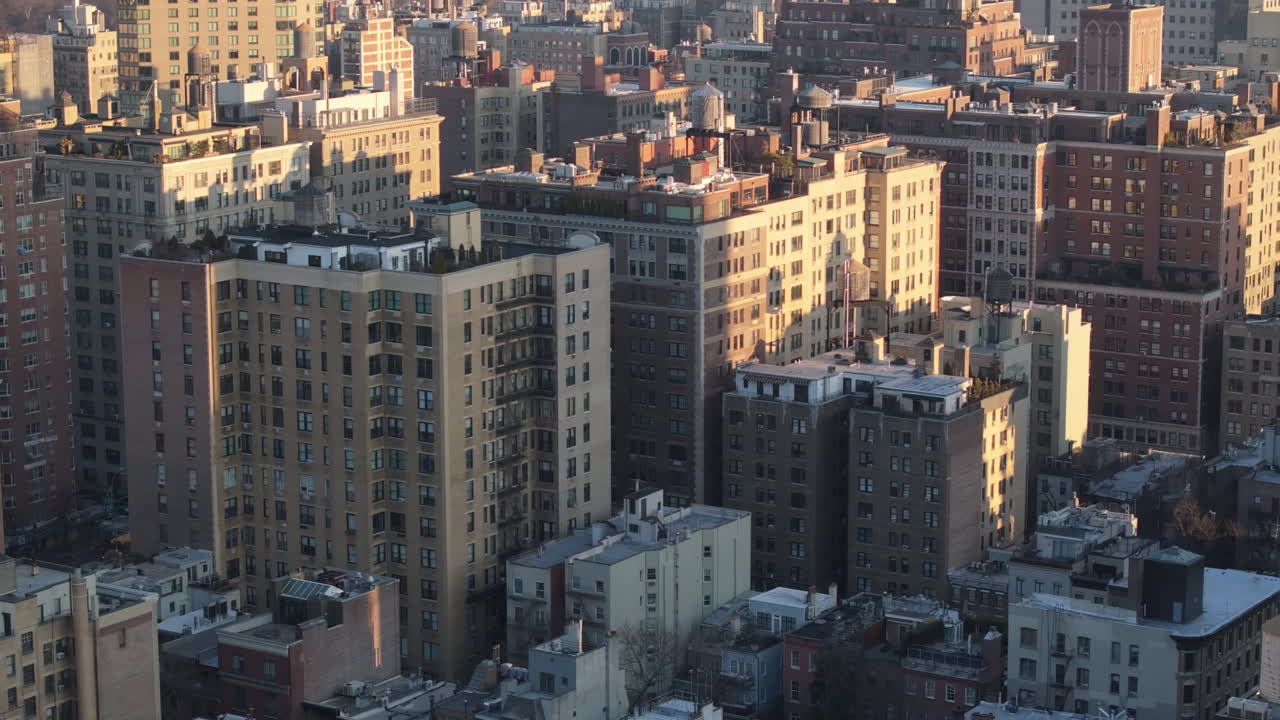 Aerial view of residential buildings on Upper East Side, Manhattan. Shot on a winter morning.