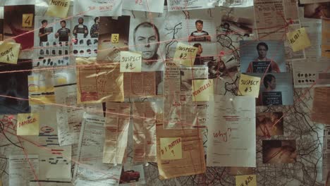 close-up of evidence board in police office