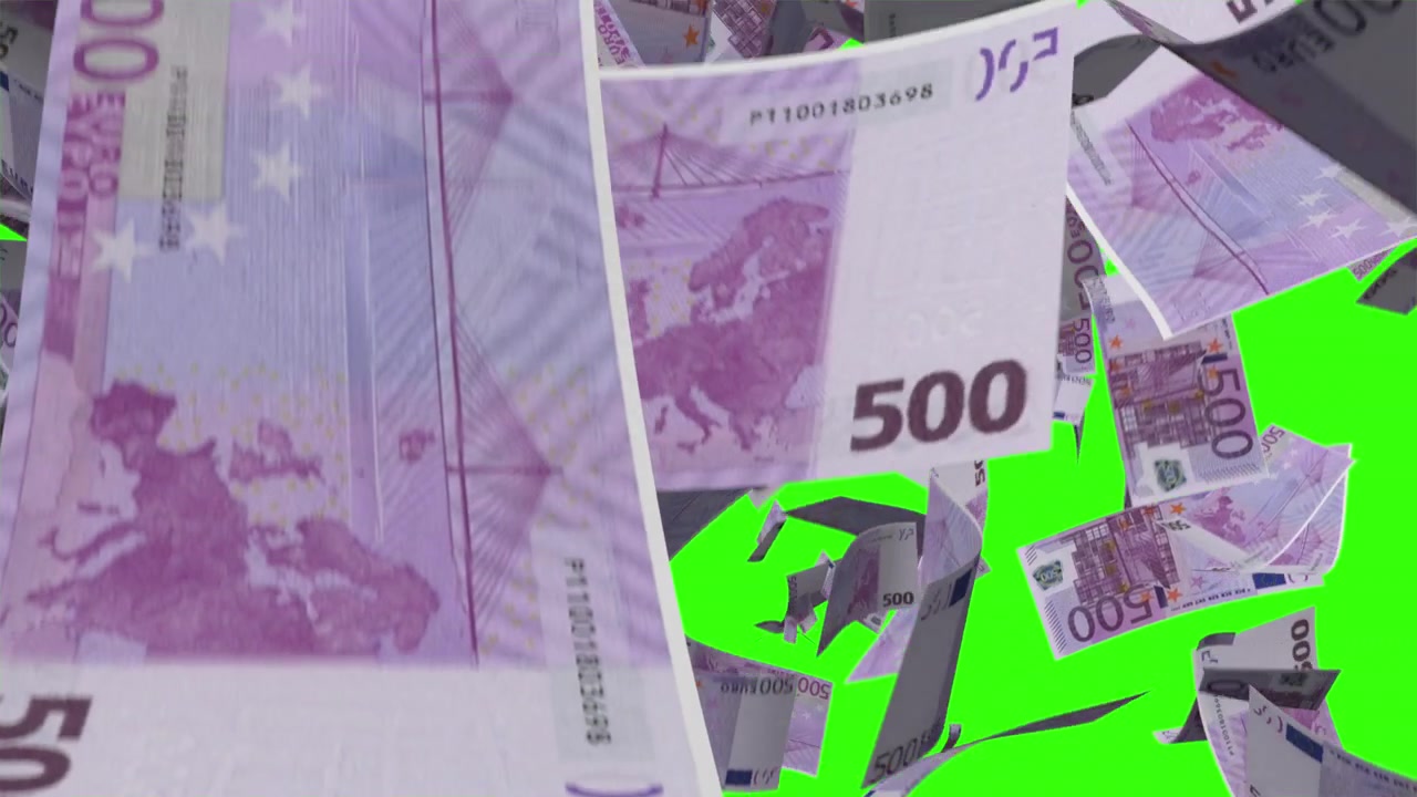 Putoavat 500 euron setelit vihreällä taustalla
