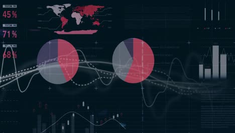 Animation-of-multiple-graphs-over-multicolored-infographic-interface-against-black-background