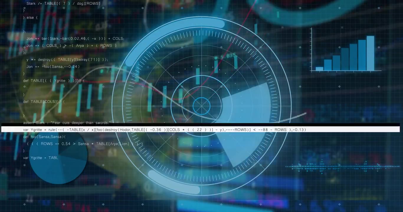 Animation of data processing over black background