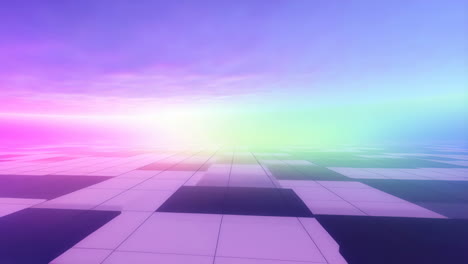 colorful gradient horizon with abstract grid floor