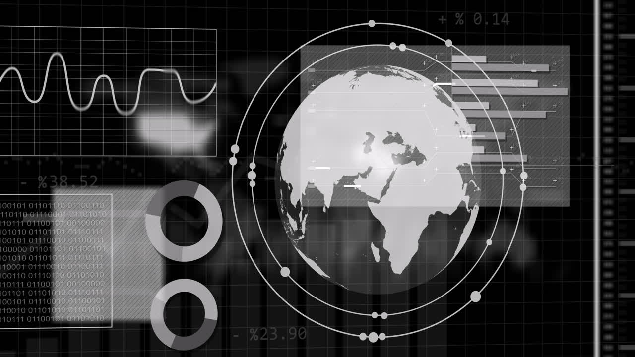 animación del procesamiento de datos financieros en todo el mundo