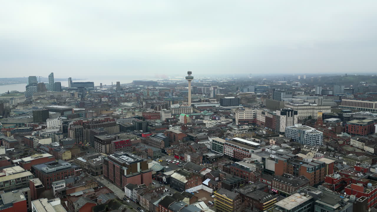 Aerial view of St Johns Beacon Viewing Gallery in the Liverpool city centre in England